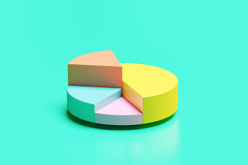 Colorful 3D rendered financial pie chart with copy space
