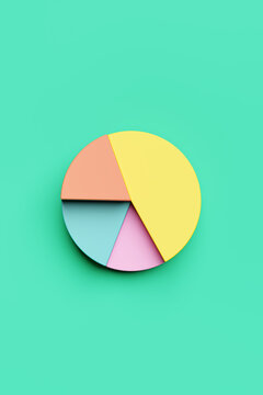 Colorful 3D rendered financial pie chart with copy space