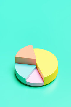 Colorful 3D rendered financial pie chart with copy space