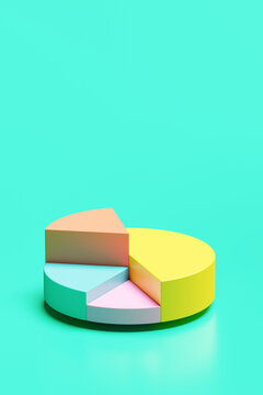 Colorful 3D rendered financial pie chart with copy space
