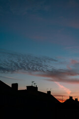 British houses silhouette at sunset