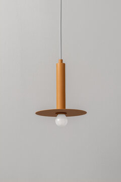Closeup view at hanging colorful rounded lamp