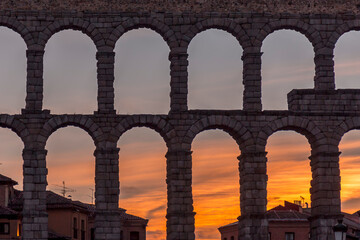 The ancient Roman aqueduct of Segovia, Spain