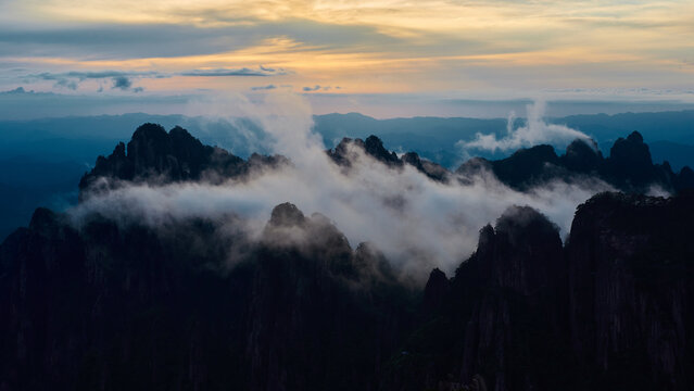 Epic Sunset At Huangshan (Yellow Mountain) In Anhui, China.