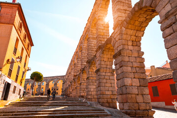 The ancient Roman aqueduct of Segovia, Spain