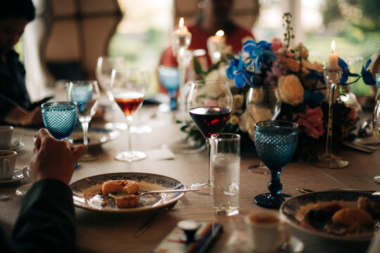 Table during festive dinner