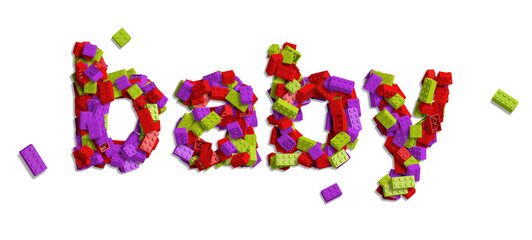 baby, 3d word made of bricks, children toy,  multicolored