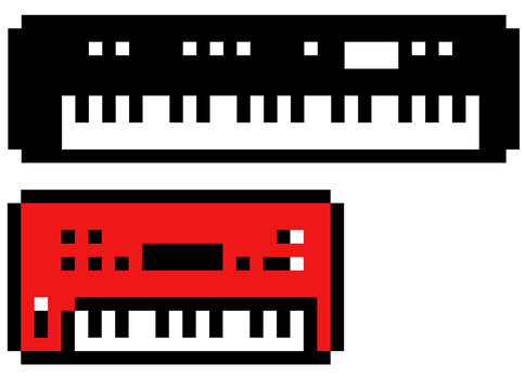 Isolated pixel keyboard. 8 bit  synth illustration. Retro style keys. Synthesizer icon.