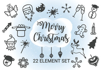 Christmas element set of vector line art doodles 