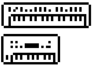 Isolated pixel keyboard. 8 bit monochrome synth illustration. Retro style keys.
