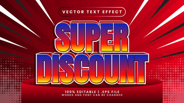 Super discount sale red and blue 3d editable text effect template style
