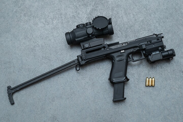 Tactical weapon.  Pistol conversion kit with prism sight and laser.