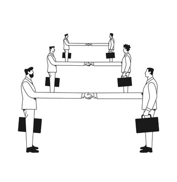illustration of long discussion, businessmen dragging on feet on deal
