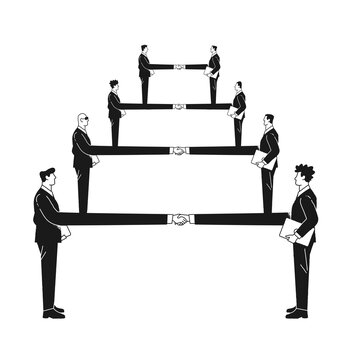 illustration of long discussion, businessmen dragging on feet on deal