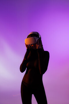 Portrait of woman wearing virtual reality glasses