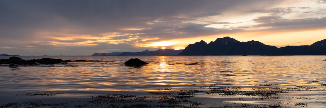 Calm Waters Midnight Sun Vesteralen Islands Norway