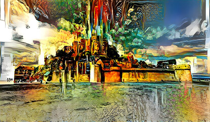 Obraz premium Mont Saint-Michel Cloud Sky Building Facade City 