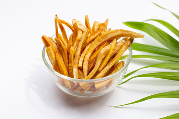 Crispy banana sticks. Fruit snack