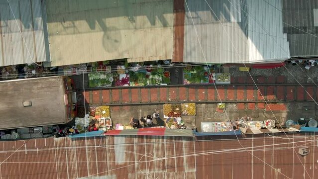 Aerial - Maeklong Railway Market (Talad Rom Hub) 