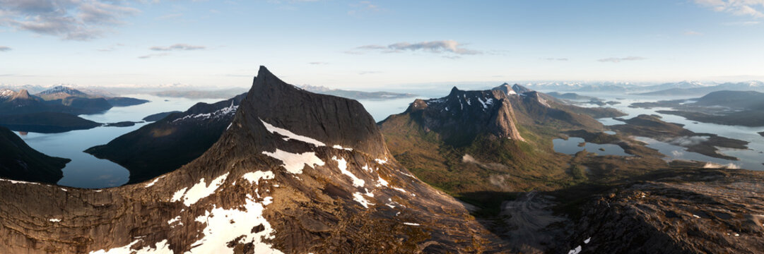 Valletinden Kulhornet mountains aerial efjorden norway