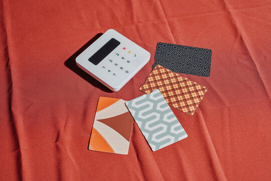 payment terminal and some simulated credit cards