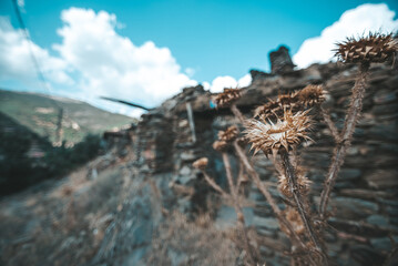 Abandoned stone houses in a old turkish town, a haunted called town leaved by residents scary buildings