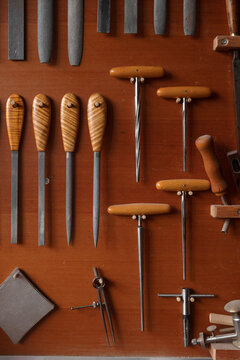 Chisels on the wall of a workshop