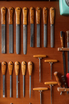 Chisels on the wall of a workshop