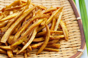 Crispy banana sticks. Fruit snack