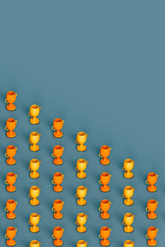 many golden trophies with copy space