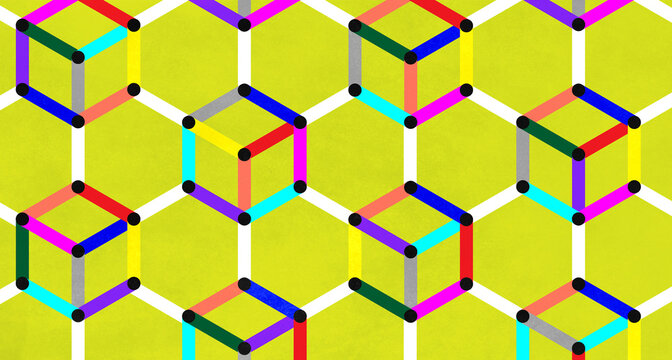 Block Chain Cubes, Crypto Concept, Lime Green Background