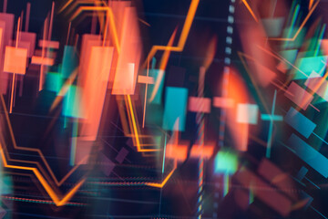 Screen with stock market index charts and diagrams