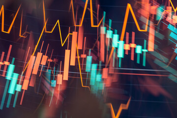 Screen with stock market index charts and diagrams