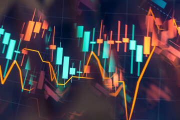 Screen with stock market index charts and diagrams