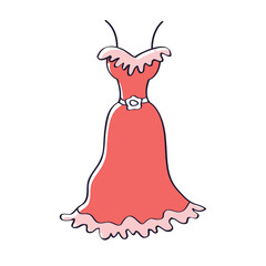 Red luxury fashionable cocktail gown dress isolated vector, haute couture vogue and glamour.