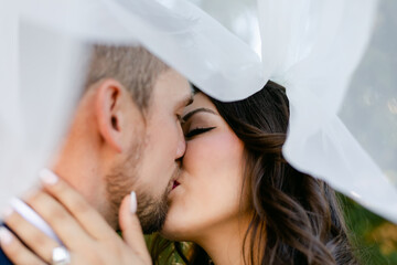 Romantic Kiss under Veil