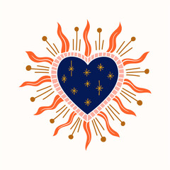 Sacred Heart love Folk Art color Illustration hand made	