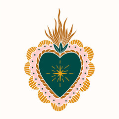 Sacred Heart love Folk Art color Illustration hand made	