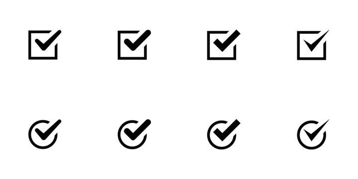Conjunto de iconos de verificaci&oacute;n. Casilla verificada. Concepto de aprobaci&oacute;n. Positivo y correcto. Ilustraci&oacute;n vectorial