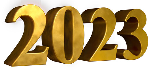 Golden 3d Rendering of the Number 2023 to Use For New Year