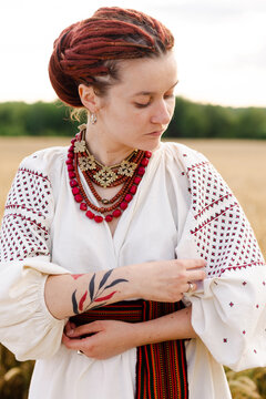 Female model  in embroidery costume 