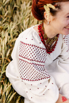 Embroidered details on Ukrainian clothes 