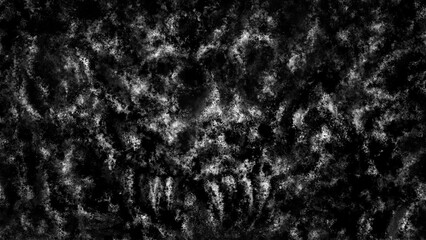 Dark alien skull face screaming. Scary illustration in horror fantasy genre. Gloomy character nightmares. Evil monster concept art. Spooky hell visions. Coal noise effect. Black and white background.