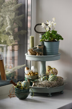 Happy Easter Tier Tray Decor On Windowsill