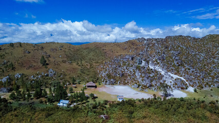Panorama of the Baliem Valley with the natural phenomenon of white sand in Wamena, Papua province,...