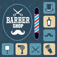 Set of vintage barber shop elements, vector illustration