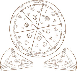 Hand drawn of  Pizza isolated on white background  