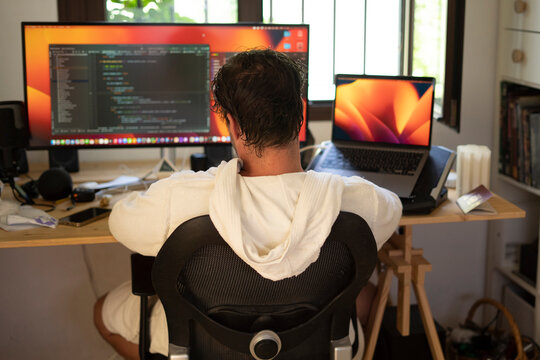 Man working from home telematically