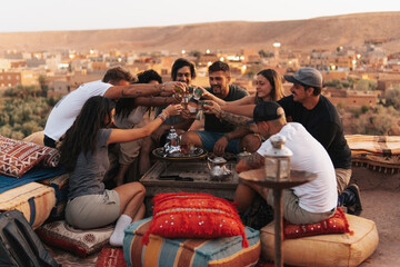 Group of friends on a trip in morocco