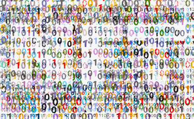 NFT, non-fungible token concept, and binary code detail